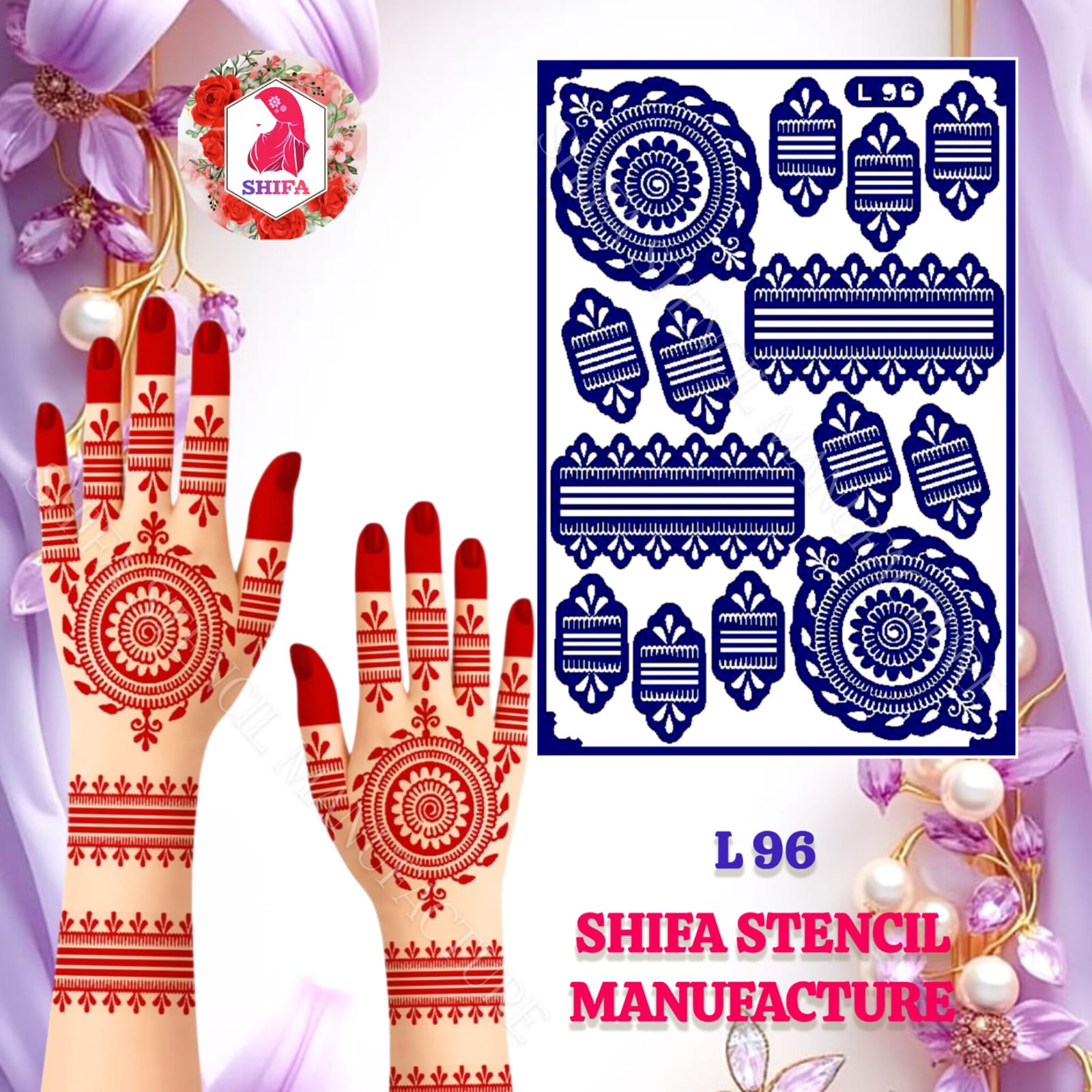 L96 Traditional Look Mandala Design  Sticker Overview  Henna Stencil - Shifa Stencil
